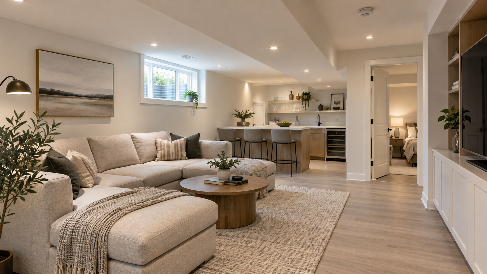 Completed warm and bright legal basement living space