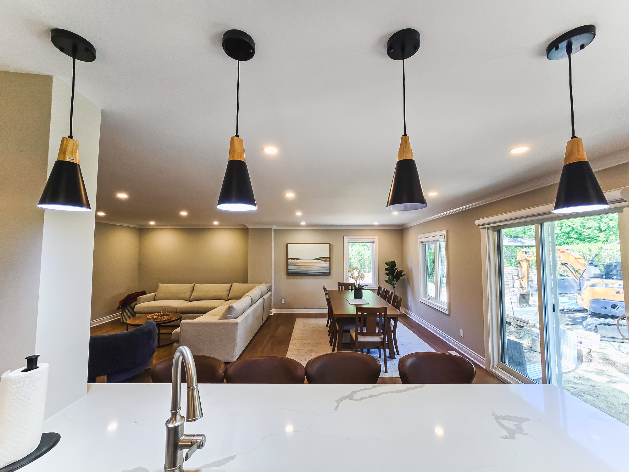 View from the island toward the dining and living areas